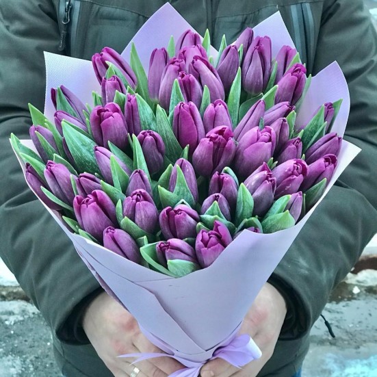 Букет из 51 фиолетового тюльпана - фото 3